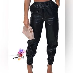 Black Faux Leather Party Jogger Pants
